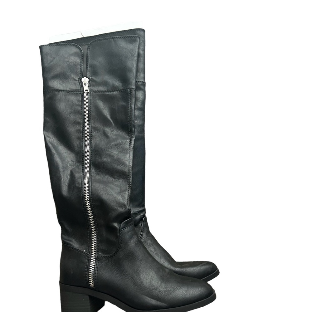 Black vegan leather knee boots. Never worn, cute & stylish.